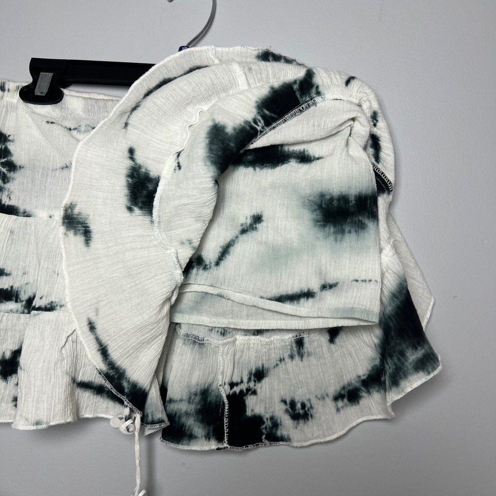Walt Disney World Tie Dye Tiered Mini Skirt Black White Mickey Drawstring Cotton - Picture 3 of 7